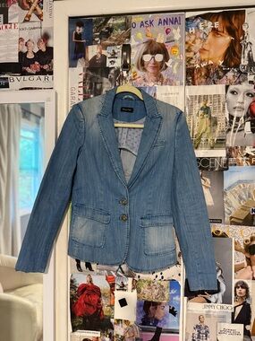 Massimo Dutti Light Blue Denim Blazer Jacket - Women